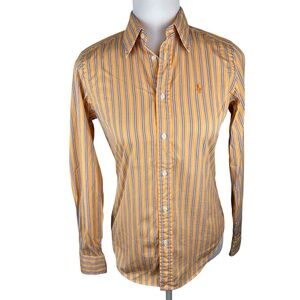 Ralph Lauren Button Down Shirt Orange Striped 100% Cotton - Size 4